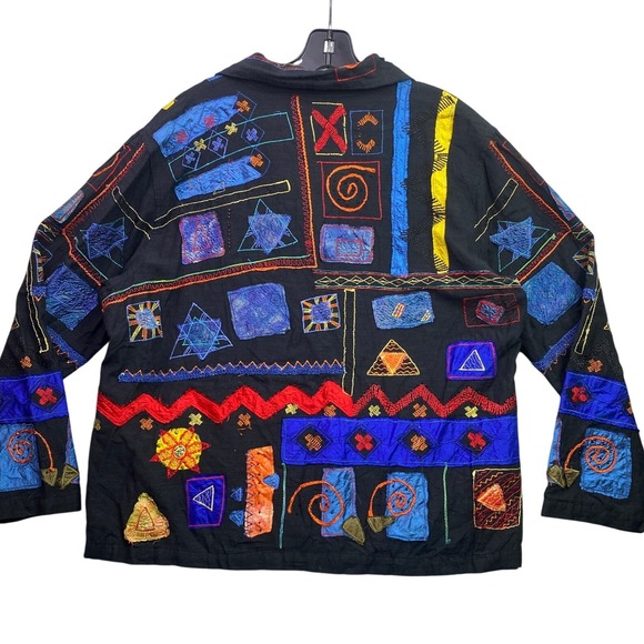 Chicos Design Shirt Womens 1XL Embroidered AOP Jacket Wearable Art Streetwear - Picture 2 of 7